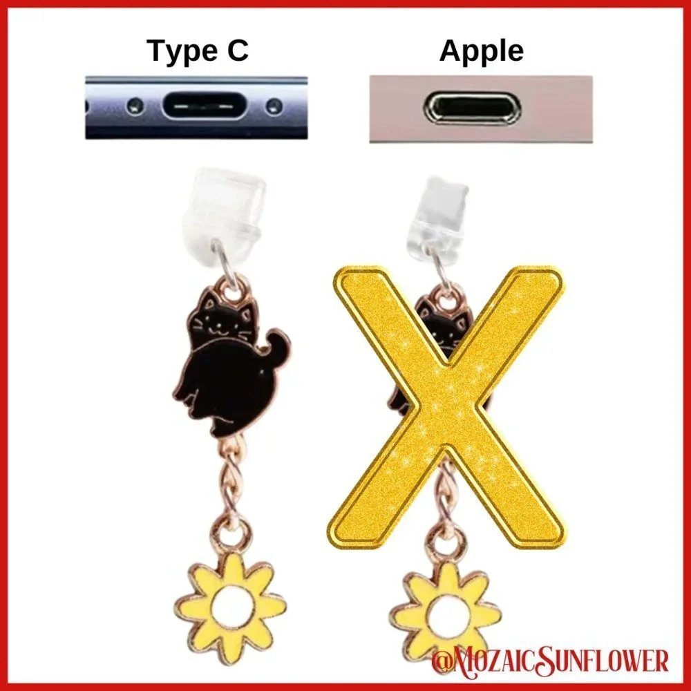 Type C USB Charging Port Anti Dust Plug Cute Cat and Sunflower